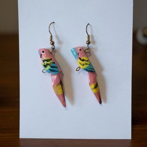 ✨ 3/$15✨ Hand Painted Wooden Parrot Drop Earrings